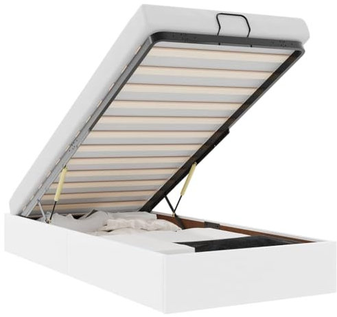 vidaXL Ottoman-Bett ohne Matratze Weiß 100x200 cm Kunstleder, Bettrahmen, Bettgestell mit Stauraum, Polsterbett, Bettgestell, Bettrahmen mit Stauraum