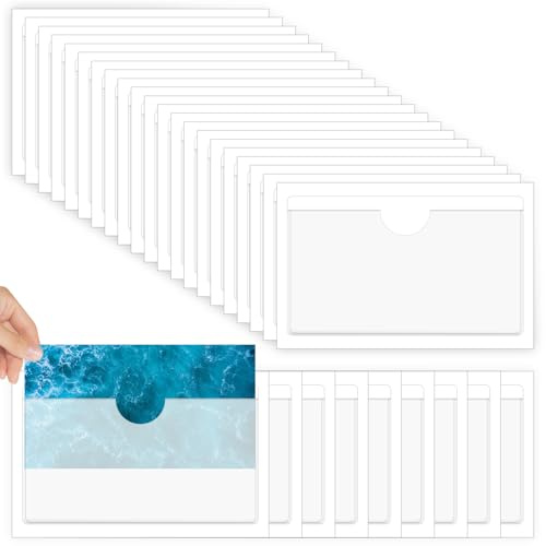 BEASAFY 40 Stück Etikettenhalter Selbstklebend 10 x 6cm, Visitenkartentaschen Selbstklebend Visitenkartenhüllen, Beschriftungsfenster für Büro Zuhause Schule Organisieren Sortieren