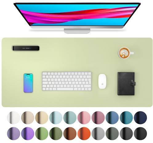 Leather Desk Pad Protector,Mouse Pad,Office Desk Mat,Non-Slip PU Leather Desk Blotter,Laptop Desk Pad,Waterproof Desk Writing Pad for Office and Home (80cmx40cm,Grass Green)