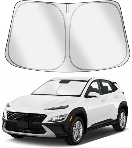 VAWIT Parasol para parabrisas de coche compatible con Hyu-ndai Kona 2018-2023, parasol plegable para ventana, bloquea los rayos UV y el calor del sol