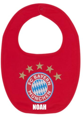 FC Bayern München Lätzchen Baby - Personalisiert mit Name - Babylätzchen FCB 5 Sterne Logo in rot