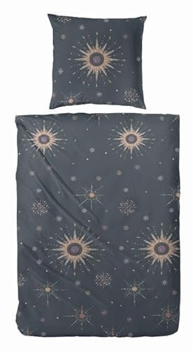 Wohnorama 135x200 cm Mako-Satin-Bettwäsche Sterne Dunkelblau/Gold 243216-081