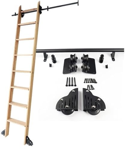 ZNGEPHAP Rolling Library Ladder Hardware Kit, Sliding Ladder Rail Track Hardware Kit Heavy Duty Slide Rails Rolling Ladders, For Bookshelf Bar Closet Set(20ft/600cm)