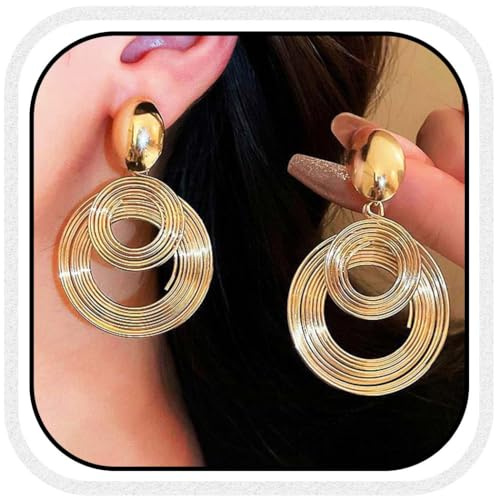 Atigy Goldene Spiralkreis Ohrringe Boho Kreis Ohrhänger Vintage große runde Ohrringe für Damen (Gold)