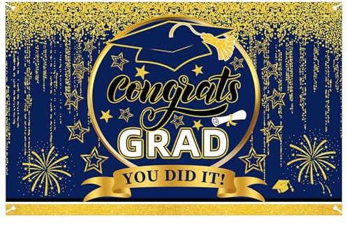 Abschluss banner CHUNLINLAODA-Abschluss Hintergrund Banner Gratulation Abschlus/s Dekoration Glückwunsch banner für Frau Manner Foto Requisit Glückwunsch Abschlus/s für Bachelor (Blaugold)