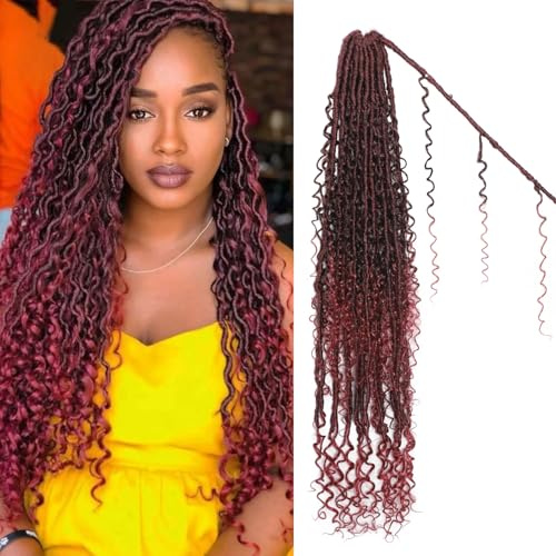 Boho Faux Locs Crochet Hair 30 Inch Goddess Locs 8 Packs Boho Soft Locs Crochet Hair with Curly Ends Pre-looped Long Bohemian River for Black Women (TBUG#, 30 Inch (Pack of 8))