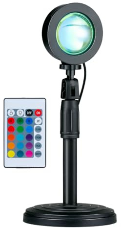 Edco Eindhoven B.V. Grundig Sunset Lamp - Sonnenuntergang Lampe mit Fernbedienung - LED Lampe 16 Farben - Tischlampe und Nachttischlampe mit USB-A Anschluss - 27x11.4x11.4 cm - Schwarz