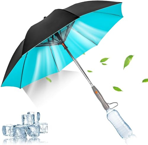 Umbrella With Fan And Mist Spray - UV Protection Misting Umbrellas For Festival 105cm | Rechargeable Cooling Fans | Water Spraying System | Foldable Sun Shade | Heat Canopy | Outdoor Use