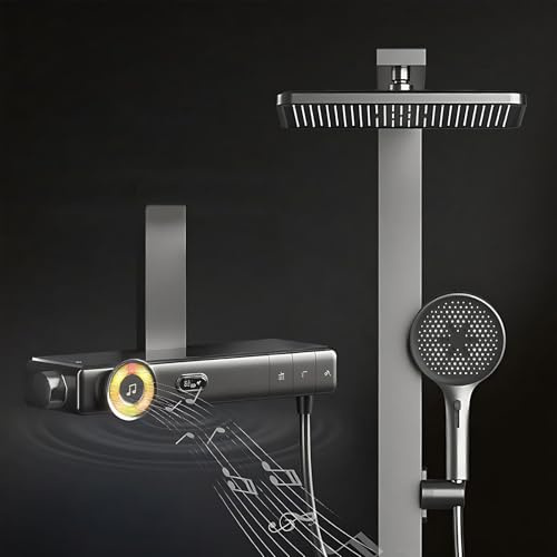 Système de douche complet, 41,3 x 16 pouces, système de douche numérique intelligent Bluetooth avec pommeau de douche à main, musique LED et éclairage d'ambiance