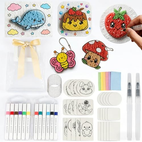 RICUVED Peinture Texturée Enfant Magic Puffy Paint 3D – Kit Créatif Foam Texture Painting avec 36 Feuilles Mousse, 12 Marqueurs Acryliques, Stylos Mélangeurs et Accessoires