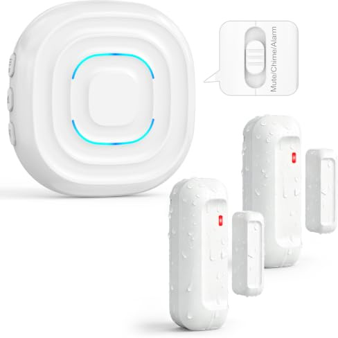 SanJie Wireless Door Sensor Alarm/Chime 2-in-1,1 Receiver 2 Sensor | One-Time or Continuous Alert,IP55 Waterproof Sensor 30 Chimes 5 Volume,500FT Range Door Alarms When Opened for Kids Home Shop