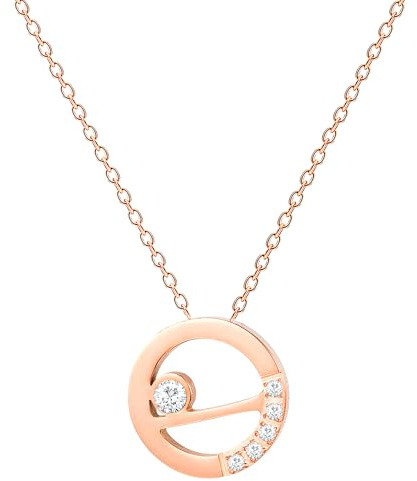 Löb 750 Roségold vergoldet Edelstahl Halskette Ring Anhänger Zirkonia Damen Kette Kreis Weiß Steinanhänger Glitzer Stein Modern Minimalistisch