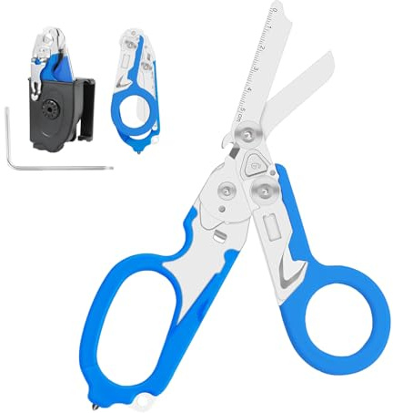 Rettungsschere 6 in 1 Faltbar Trauma Schere aus Edelstahl, Notfallschere mit Gurtschneider und Glasbrecher, Multifunktionale Scherenzange für Rettungsdienst, Outdoor und Camping