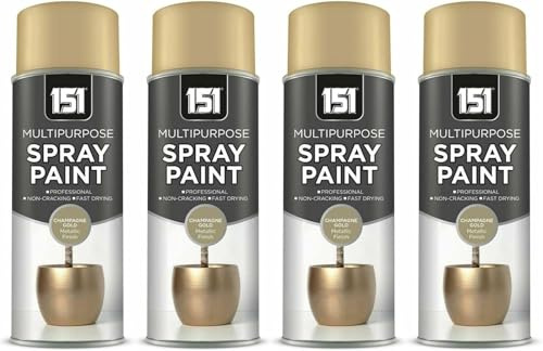 HOCHSTE 151 Multipurpose Metallic Silver Spray Paint, Quick Dry Finish Aerosol Paint for Metal, Wood & Plastic, Smooth Metallic Coating for DIY Crafts, Furniture, 400ml (4, Champagne Gold)