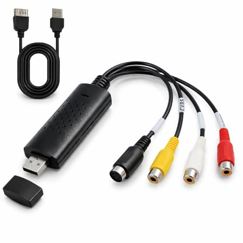Convertisseur VHS vers Numérique, Carte de Capture Vidéo USB 2.0 Hi8 vers DVD avec Entrées S-Vidéo, Numériseur Analogique, Compatible XP/7/8/10 pour Cassette Vidéo, PC, DVD