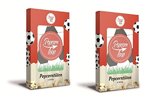 Popcornloop Zubehör bestehend aus 12x Fußball Popcorntüten in 2 Packungen á 6 Tüten. Selbst Frisch Zubereiten - Ein Gesunder Snack - Individuell Würzen - Einfach Lecker - Popcorn wie im Kino! …