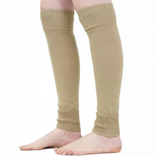 Mysocks Leg Warmers Extra Soft Stylish Fancy Winter 80s Party Dance Accessories Long Legwarmers for Women Girls Ladies Plain Beige