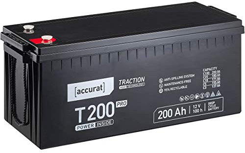 Accurat Traction T200 Pro AGM Bleiakku -12V, 200Ah, +30% Startleistung, wartungsfrei, zyklenfest -VRLA Batterie, Bootsbatterie,USV Batterie,Versorgungsbatterie, Solarbatterie,Blei Batterie für Camping