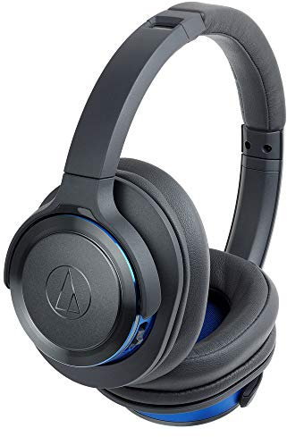 Audio-Technica ATH-WS660BTGBL Casque supra-auriculaire Bluetooth sans fil avec microphone et contrôle intégrés, gris métallisé/bleu