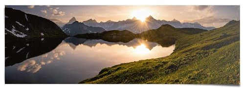 REINDERS Poster, Bergsee Sonnenuntergang, Wohnzimmer, Bilder, Wanddeko, Room Decor, 170 gr. glänzend Bilderdruckpapier, Mehrfarbig, 53x158cm