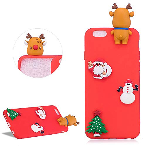 DasKAn Cartoon Custodia per iPhone 6/6S,Moda Carino 3D Renna Bambola Albero di Natale Disegno Indietro Cover AntiGraffio Flessibile Morbido TPU Silicone Protettivo Custodia per iPhone 6/6S,Rosso
