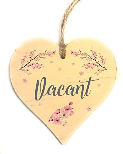 Engaged Vacant Door Sign - Double Sided Wooden Heart Shaped Plaque – Decorative Cherry Blossom Design by Maisie Moo – Includes Hanging Twine