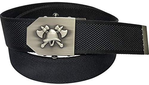 Feuerwehr-Gürtel mit Emblem und Flaschenöffner in der Gürtel-Schnalle | Feuerwehr-Edition schwarz Signet | universal verstellbar 150cm | Männer Herren Frauen Damen Kinder | Einsatz Koppel |