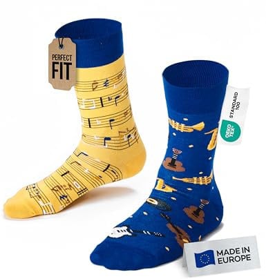 Many Mornings - Mismatched Socken - Lustige Socken Unisex - Socken Mit Musikmotiv - Geschenkidee - Design: Music Notes - Made in EU - 35-38