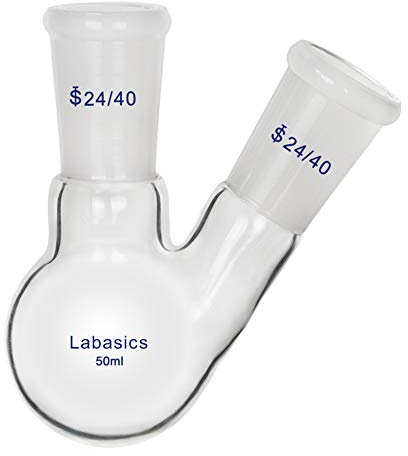 Labasics Glass 50ml 2 Neck Round Bottom Flask RBF, with 24/40 Center and Side Standard Taper Outer Joint, 50ml