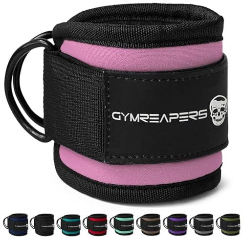 Gymreapers Ankle Straps (Pair) For Cable Machine Kickbacks, Glute Workouts, Lower Body Exercises - Adjustable Leg Straps with Neoprene Padding (Pink, Pair)