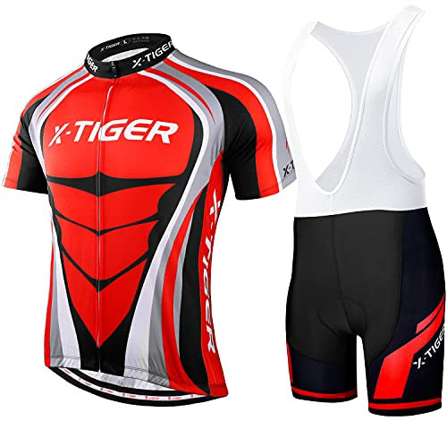 X-TIGER Herren Fahrradtrikot kurzärmliges Set mit 5D-Gel-gepolsterten Shorts Fahrradbekleidung Set für Mountainbikes