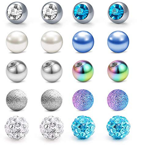 Rajnard 14G 5mm Piercing Kugel Ersatzkugeln für Piercingschmuck mit Außengewinde Edelstahl und Kunststoffperle für Zungenpiercing Bauchnabelpiercing