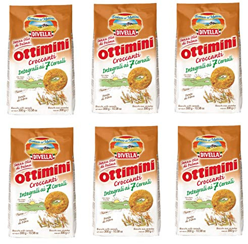 6x Divella Ottimini Croccanti Integrali 7 Cereali Vollkornkekse mit 7 Müsli 300g Biscuits Cookies italienische Kekse