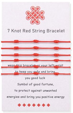 BOCHOI Kabbalah 7 Knot Red String Bracelet Adjustable 6 Pieces Red Cord Talisman for Womens Girls Boys Family Good Luck Jewellery