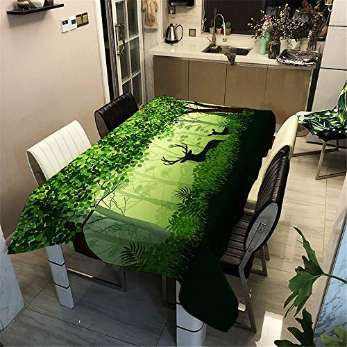 Surwin Tischtuch Drucken Tischdecke, Rechteckige Tischdecke Fleckschutz Pflegeleicht Abwaschbar Wählbar für Home Küche Dekoration (Grüne Wälder,140x200cm)