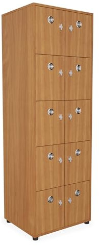 Spind Umkleidespind Garderobenspind - Holz versch. Farben | 10 Fächer mit Vorrichtung für Vorhängeschloss | Wertsachenschrank H180xB60xT50cm Schließfachschrank Mitarbeiterspind Umkleide (Buche)
