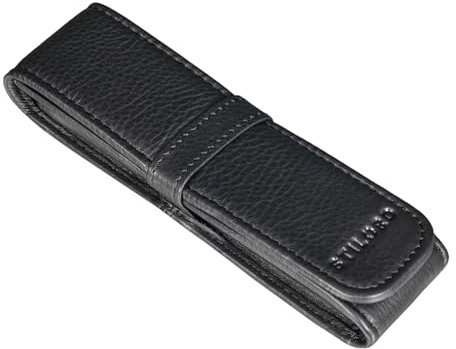 STILORD 'Penn' Stifteetui Leder 2 Stifte Lederetui Füller Kugelschreiber Etui Stiftehalter für 2 Schreibgeräte Stifttasche Schreibgeräteetui Federmappe Vintage, Farbe:schwarz