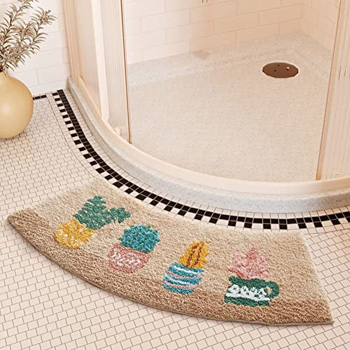 Mott 50 - Tappetino da bagno curvo, tappetino da bagno semicircolare, tappetino angolare antiscivolo, tappetino da doccia, in microfibra ultra morbida e assorbente, per bagni di hotel, 42 x 75 cm