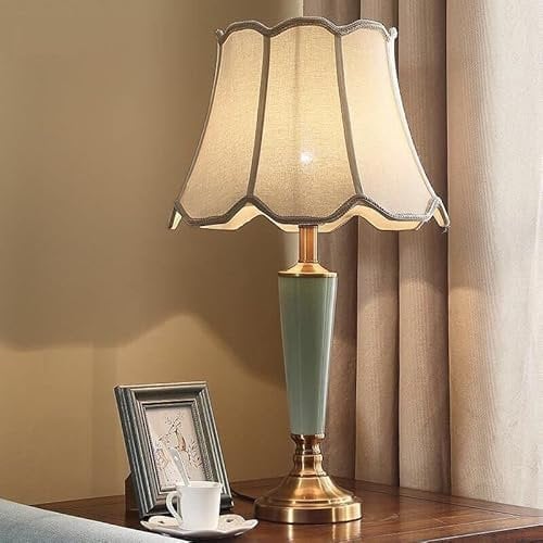 Mengjay Tischlampen,E27 Vintage Einfache Keramik Tischlampe Amerikanischen Land Stil Schlafzimmer Nachttischlampen Stoffschirm Moderne Studie Wohnzimmer Hotel Dekorative Schreibtischlampe. (B)