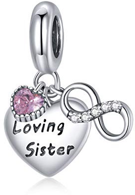 Charms Anhänger für Pandora Charms Armbänder für Damen, 925er Sterlingsilber, liebevolle Schwester-Anhänger-Perle mit Zirkonia, Mädchen-Schmuck-Geschenke