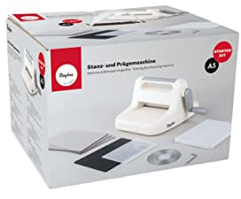 Rayher Stanz-und Prägemaschine A5, mit verschiedenen Stanzplatten und Prägeschablonen, Starter Kit, Öffnung 15,8 cm, 15-tlg., flexibel durch handliche Größe, in praktischer Tragebox, 50272000