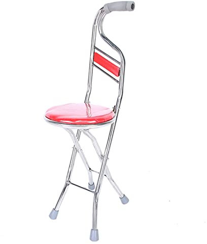 Gehstock-Hocker, Gehstock-Hocker, Edelstahl, verdickend, faltbar, Sitz, Schaumstoffgriff, rutschfeste Fußpolster, Reisehilfe für Männer, Frauen, ältere Menschen, Senioren (rot)