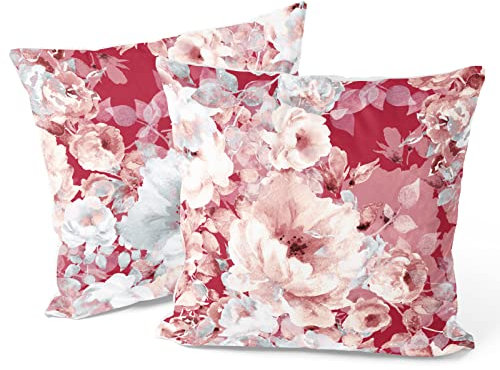 Berkin Arts Dekorative Moderne Blumen Quadrat Kissenhülle 2er Set Kissenbezug 45x45cm Zierkissenbezüge Sofakissen Versteckter Reißverschluss Dekokissen Plüsch Rot Rose Für Sofa