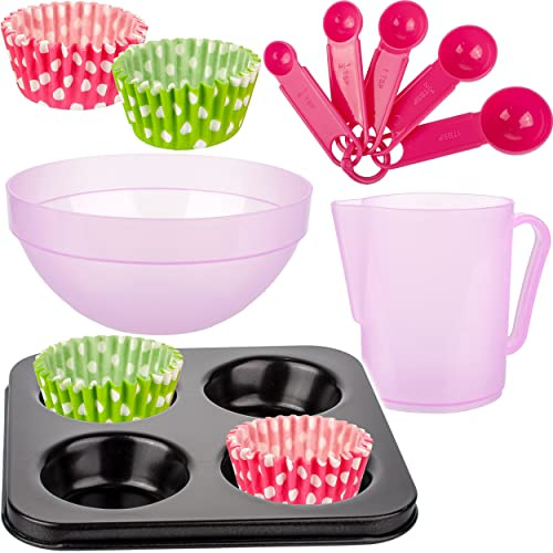 alles-meine.de GmbH 28 TLG. Set Kinder - Backset/Kinderküche - mit Messlöffel + Zubehör - Muffinbackform - Küchenhelfer - echt aus Metall - Backofen - Backform Plätzchen Back..