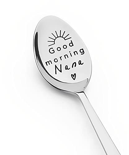 Nana Spoon Gifts from Grandchildren Grandkids, Good Morning Nana Spoons for Grandma Grandmother Mothers Day Birthday Gift for Nana Nanny Tea Coffee Engraved Spoon for Coffee Lover Gift