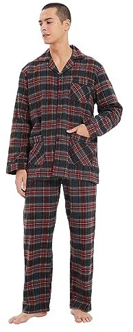 kolipajam Ensemble de pyjama assorti pour couples 100 % flanelle de coton pyjama doux avec poches pour couples, Plaid gris vert et blanc et rouge, XXL