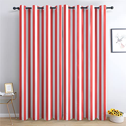 THYUNQ Vorhänge Rot Gestreift Motiv, Vorhang Blickdicht Verdunklungsvorhänge mit Ösen - Gardinen Wohnzimmer Schlafzimmer Fenster, 2er Set Curtains, H 200 x B 140 cm