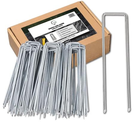 GREEN GOF Grapas para Malla Antihierba, Cesped Artificial y Jardin, 200Unds - Acero Galvanizado, 15x4cm, Ø3mm - Ultra Resistentes y Anticorrosivas - Piquetas de Jardín, Anclaje al Suelo.