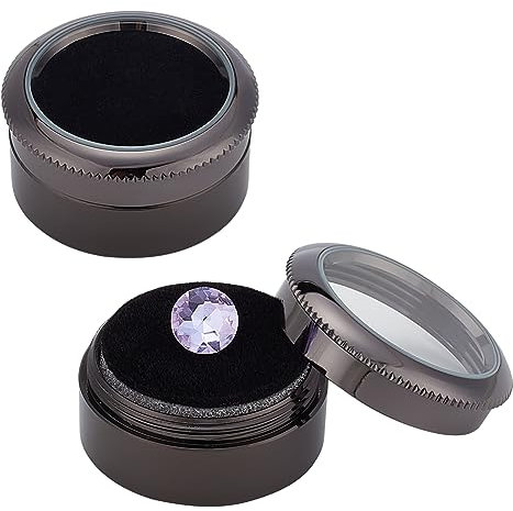 BENECREAT 2 Stück Diamant-Vitrine, Edelstein-Display-Box, Aufbewahrungsboxen Für Lose Diamanten Aus Gunmetal-Legierung Mit Durchsichtigem Fensterkissen Für Schmuckbehälter, 3.2x1.7 cm