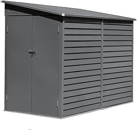 Panana Outdoor Metal Garden Shed Storage Box Bike Tool House (L 144cm x W 270cm x H 202cm, Black, Alloy Steel)